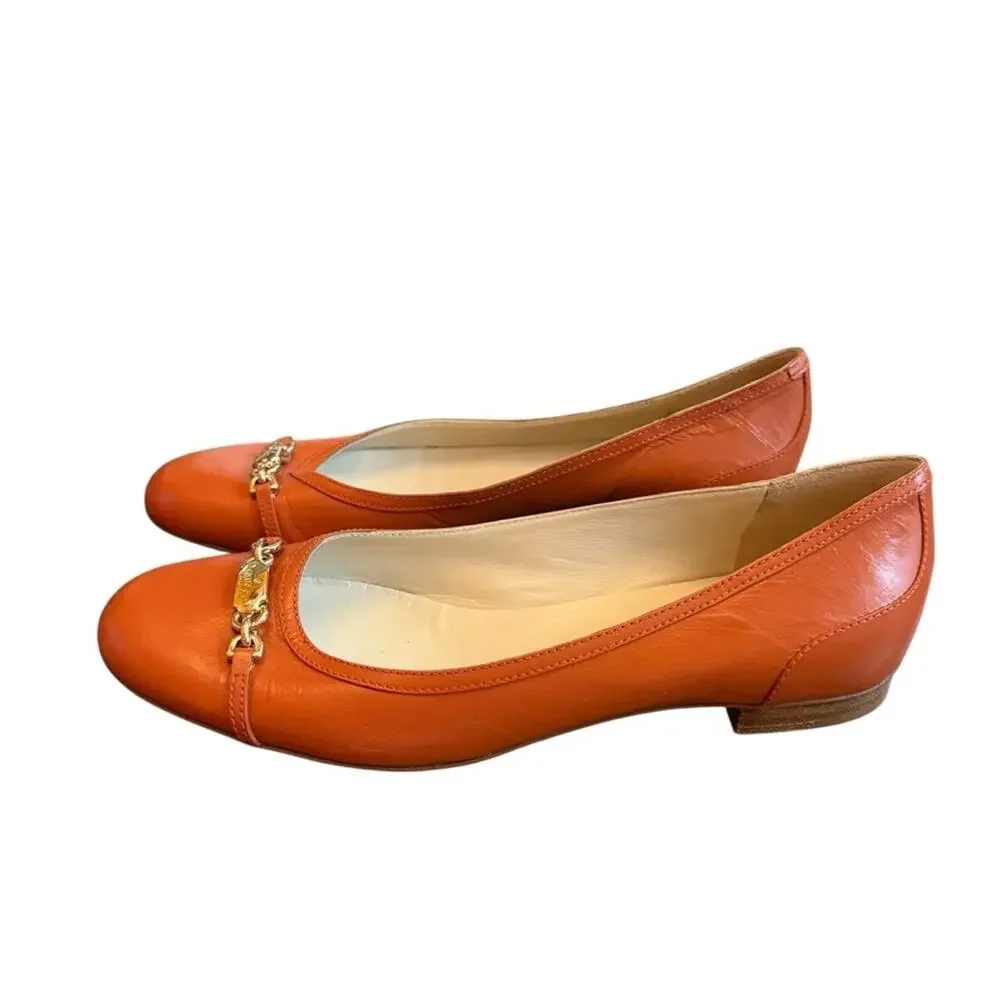 Gucci Tangerine Leather Loafers Flats with Gold Horsebit Detail EU 38 US 8
